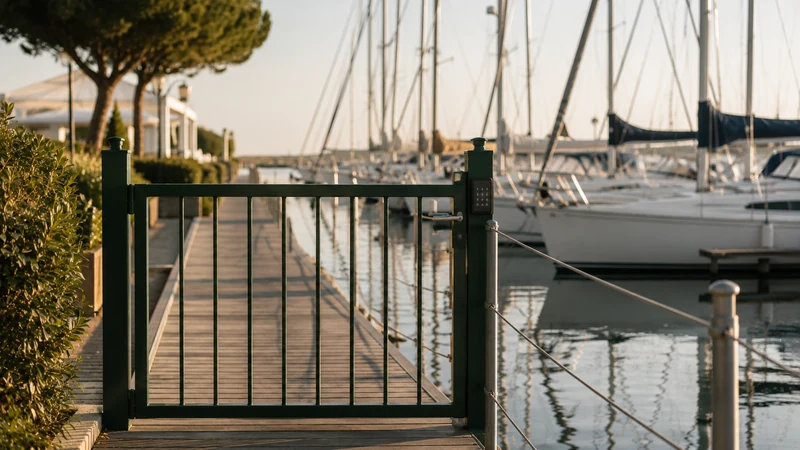 Portillon sécurisé à l'entrée d'un ponton de marina