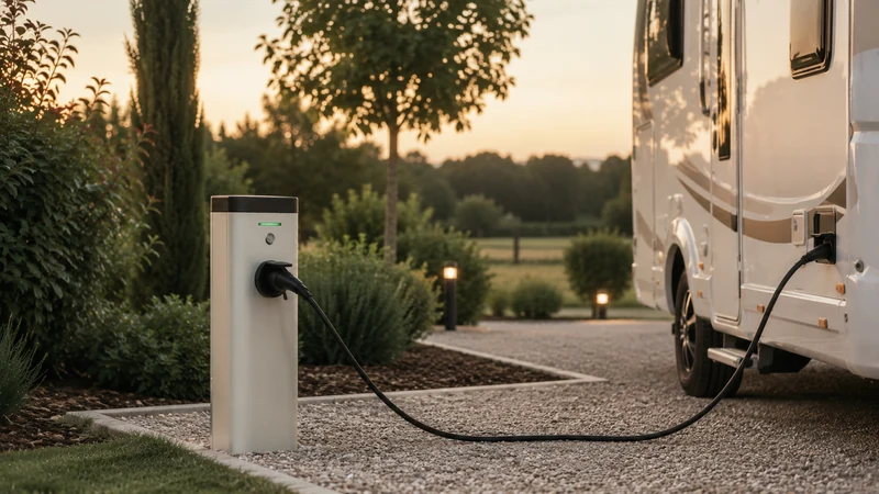 Borne de services d'une aire de camping-cars