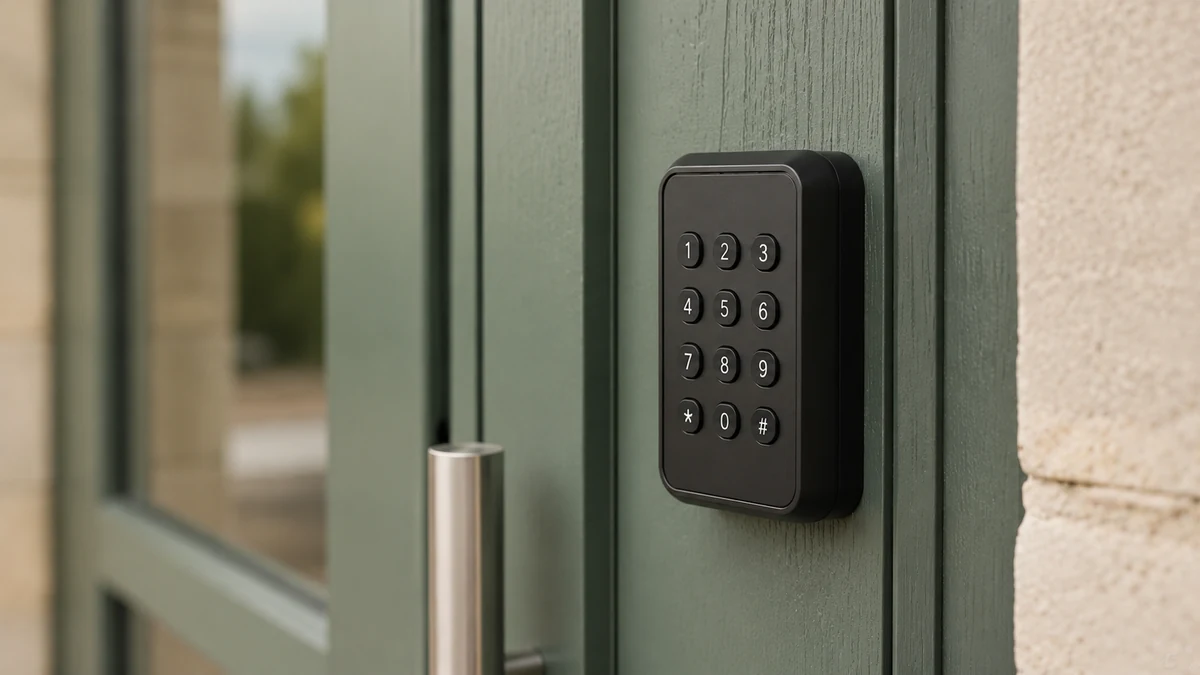 Digicode moderne connecté sur la porte d'un bâtiment public